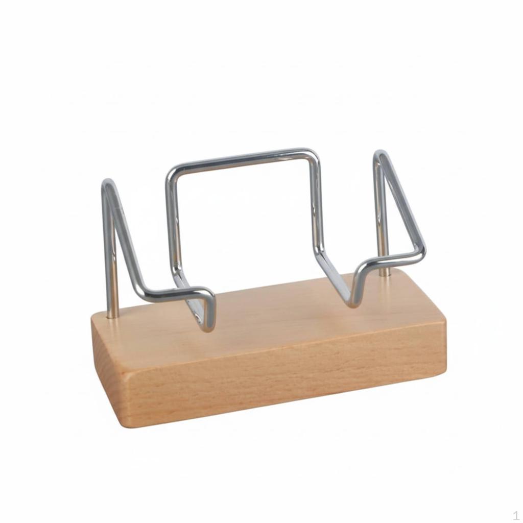 Walnut Wood Business Card Holder, Metal Stand, Modern Office Desk Organizer, Reception Display