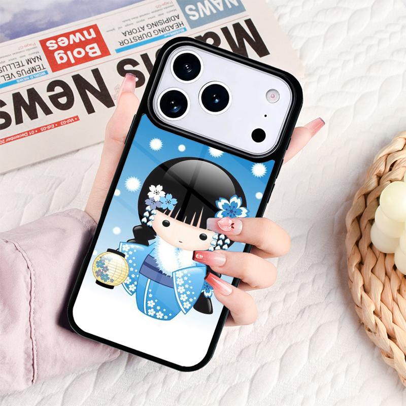 Japanische Geisha Kokeshi Puppe Handyhülle Für IPhone 17 16e 15 14 13 12 11 Pro Max Air Mini Weiche Schutzhülle