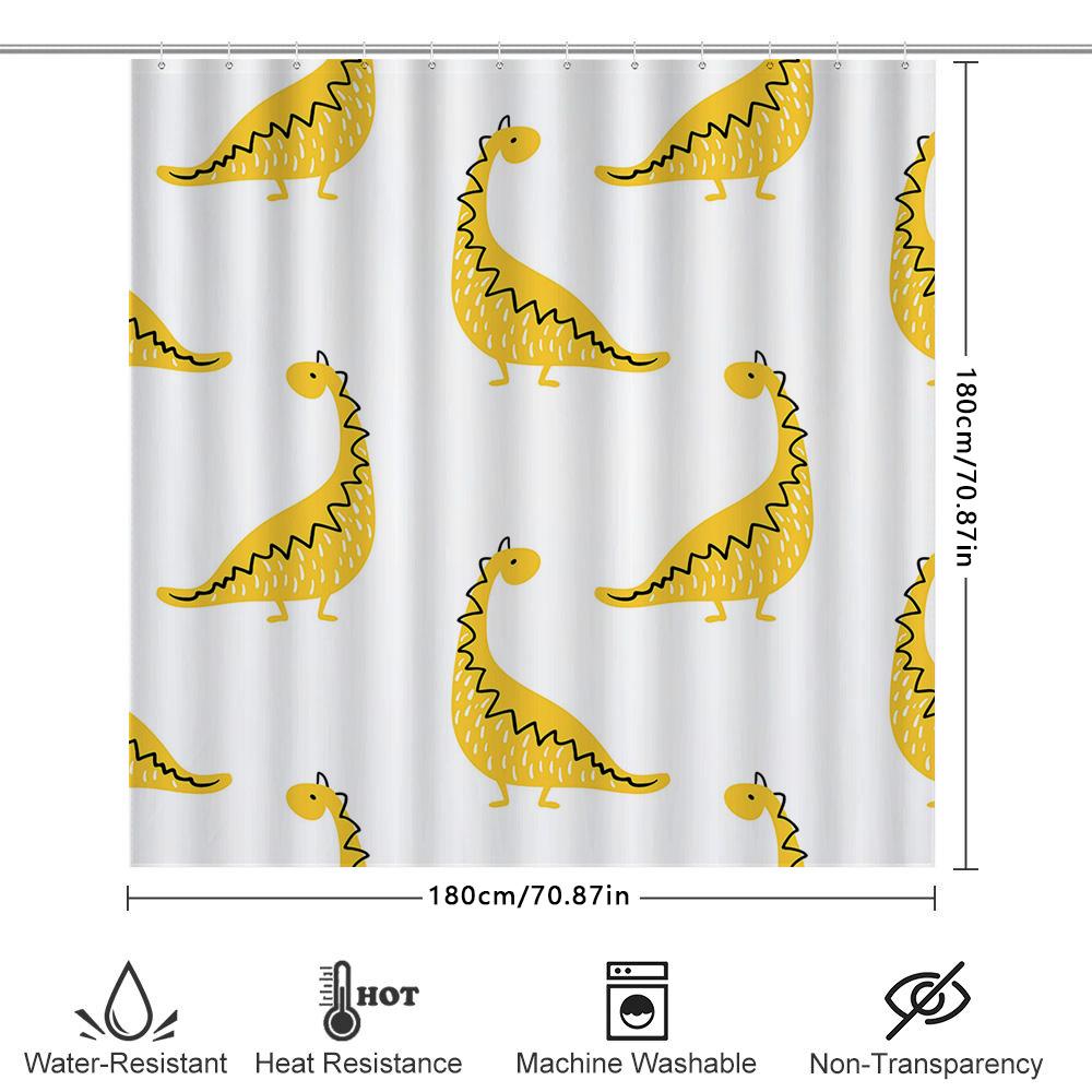 Bright Yellow Dinosaur Shower Curtain Waterproof Bathroom Decor For Kids Bathrooms 3D Print Home Decoration White/Black/Green Co