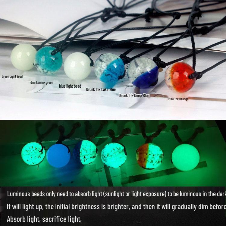Retro Luminous Pendant & Round Bead Necklace