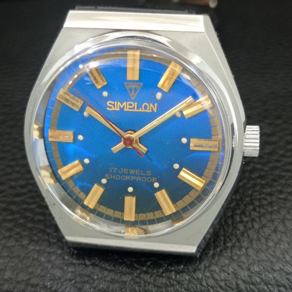 Ceas elvețian vintage SIMPLON cu întoarcere manuală pentru bărbați, recondiționat, cadran albastru a704615-1