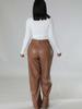 New Autumn Winter PU Women's Wide Leg Pocket Casual Leather Pants