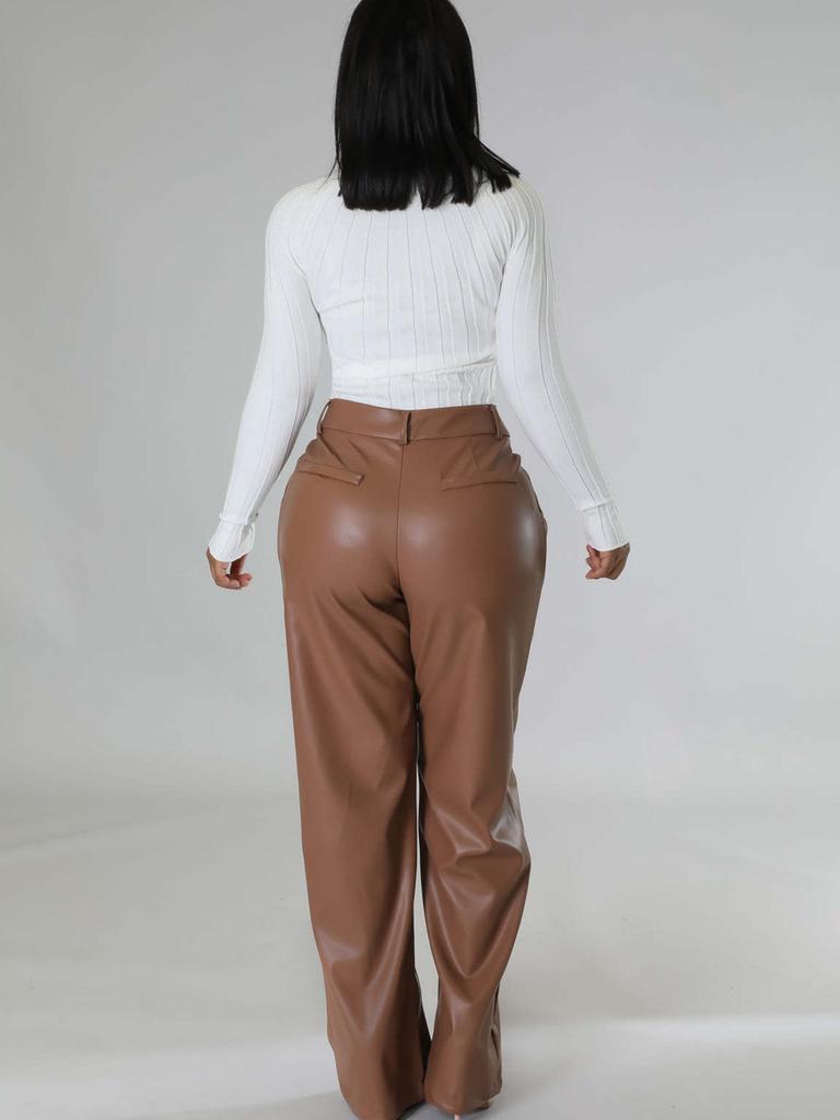 New Autumn Winter PU Women's Wide Leg Pocket Casual Leather Pants