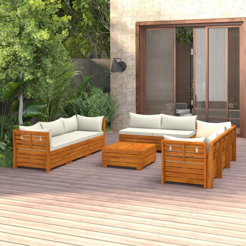 Día y Noche - Día y Noche Muebles de jardín 9 piezas con cojines madera maciza de acacia