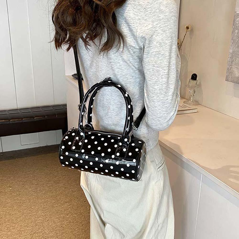 Polyester Spicy Girl Handbag Korean Style PU Shoulder Bag Polka Dot Cylindrical Bag  Party