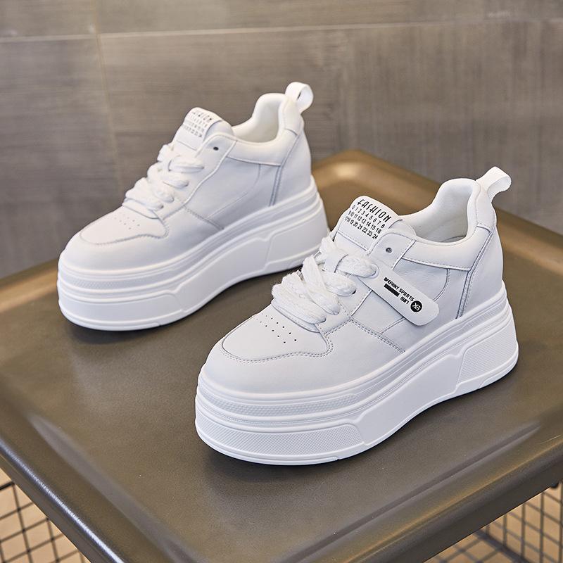 Spring versatile leisure students thick-soled inner height increase leather muffin sole single shoes women's fashion breathable