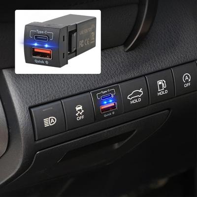 Accessoires de téléphone portable Prise d'alimentation pour voiture Type-C Chargeur Toyota Nouveau chargeur rapide 48W Voltmètre de charge rapide QC3.0 USB Type-C PD 12V pour Toyota