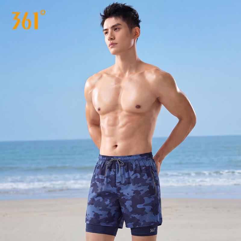 361° Men's Faux Two-Piece Square Leg Swim Trunks
