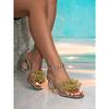 Summer New Fashionable Transparent Slippers for Women Golden Pearl Designer Thick Sandals Crystal Strange Clear Heels Dress Shoe