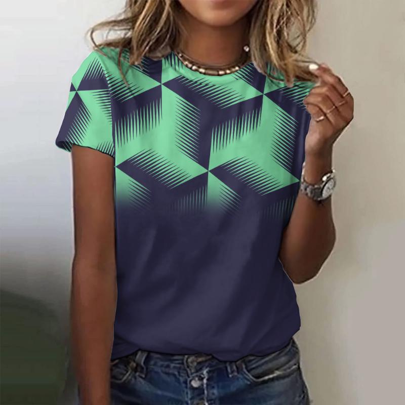 Summer Fashion Geometric Printed 3D Print T-shirts Women Streetwear Casual Y2k Short Sleeve T Shirt O-neck Tees Tops Clothing