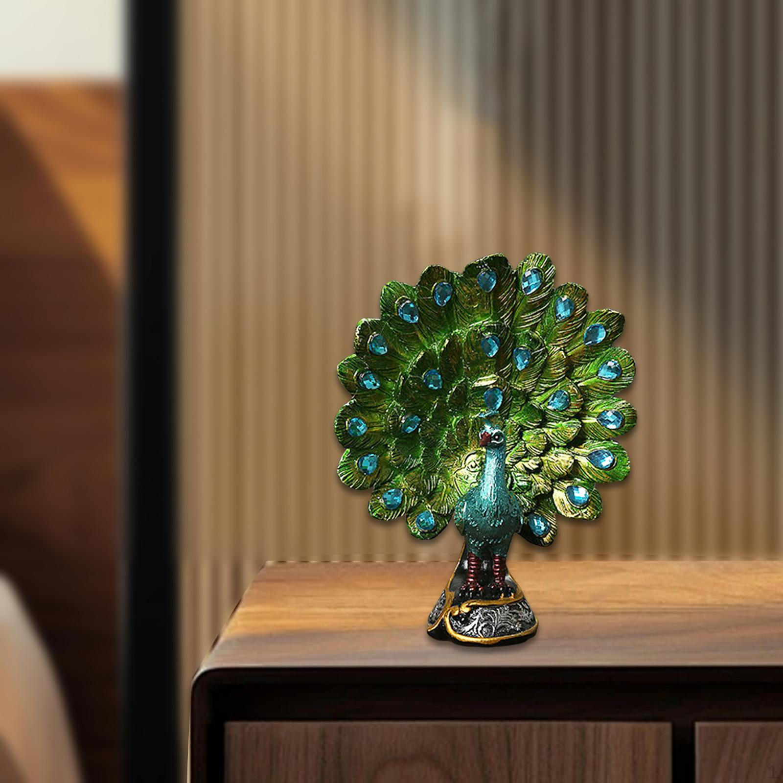 

Animal Sculpture of Peacock for Bookshelf and Room Accent Spread Tail