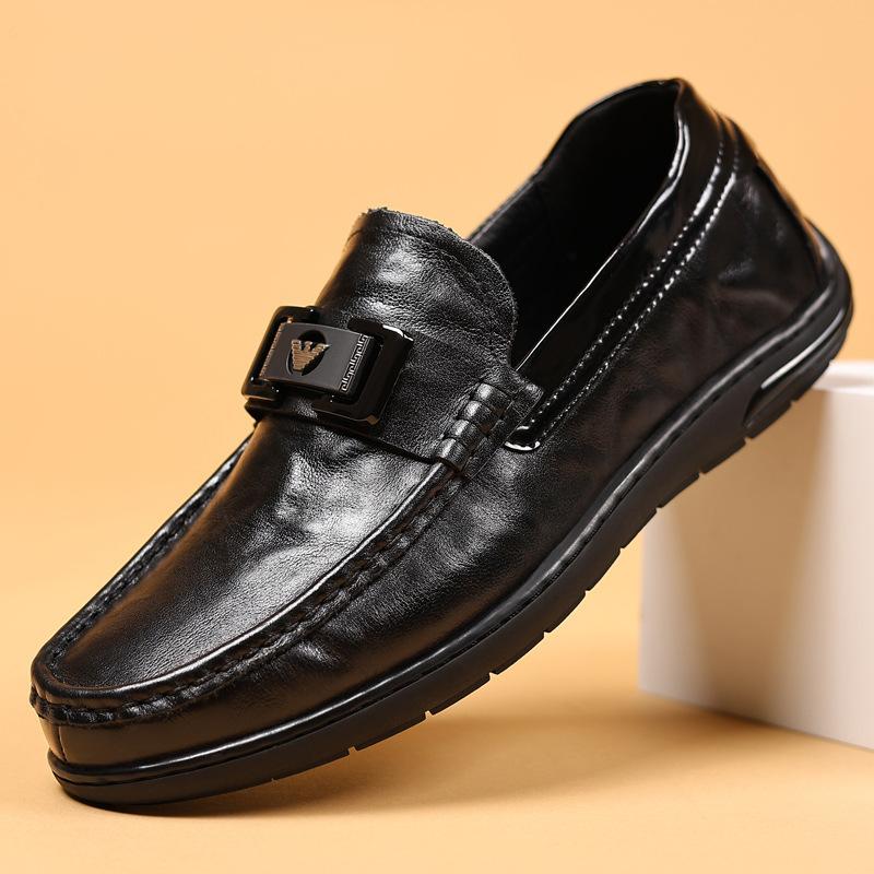 2025 first layer cowhide men's Doudou shoes genuine leather loafers men's casual leather shoes high-end single shoes round head men's shoes