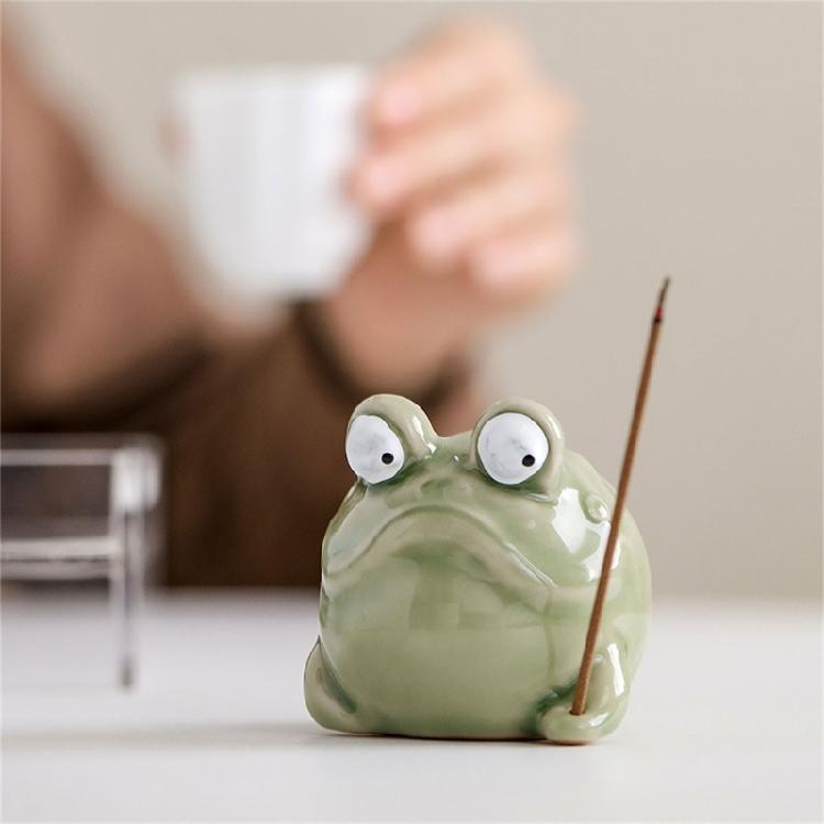 Light Green Ceramics Frogs Miniature Statue Incenses Stick Holder Funny Animal Incenses Burners Tabletop Decors Gift