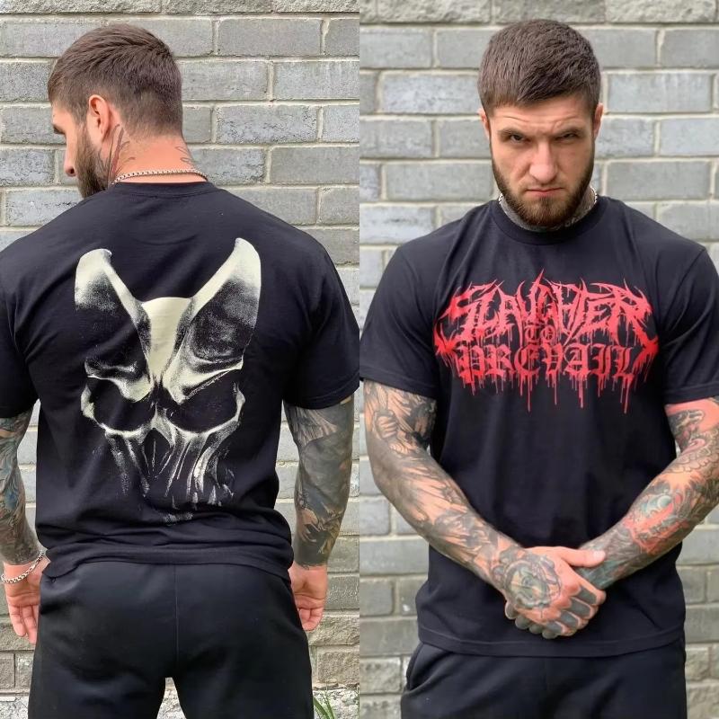 Russian SLAUGHTER TO PREVAIL Masks Rock Music High-Street Casual Sporty Light-Luxury Men's Women's Short Sleeve Cotton Tee