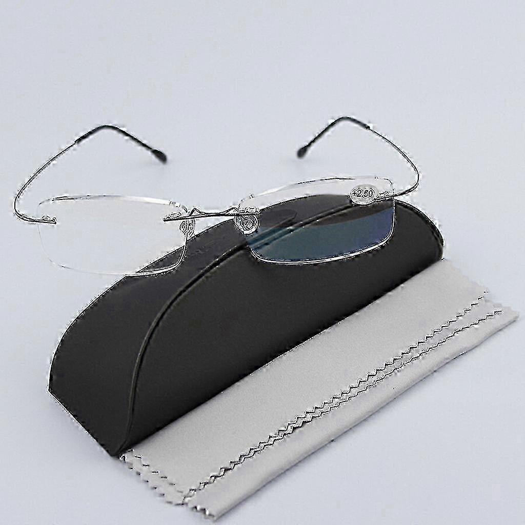 Ultra-Light Titanium Rimless Reading Glasses for Unisex Featuring Diopter Range of +1.0 to +3.5 with a Compact Design 25-26