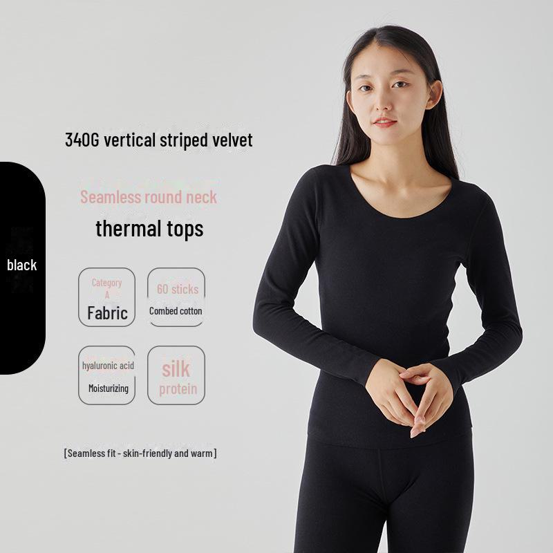 Women's Seamless Thermal Fleece Underwear Suit with Hyaluronic Acid - Slim Fit, Plus Size, Autumn Pants