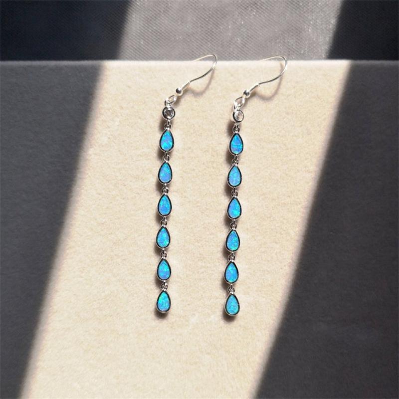 Women's Long Pendientes Teardrop Earrings Bohemian Fire Opal Dangle Earrings For Women Wedding Accessories Jewelry Gift