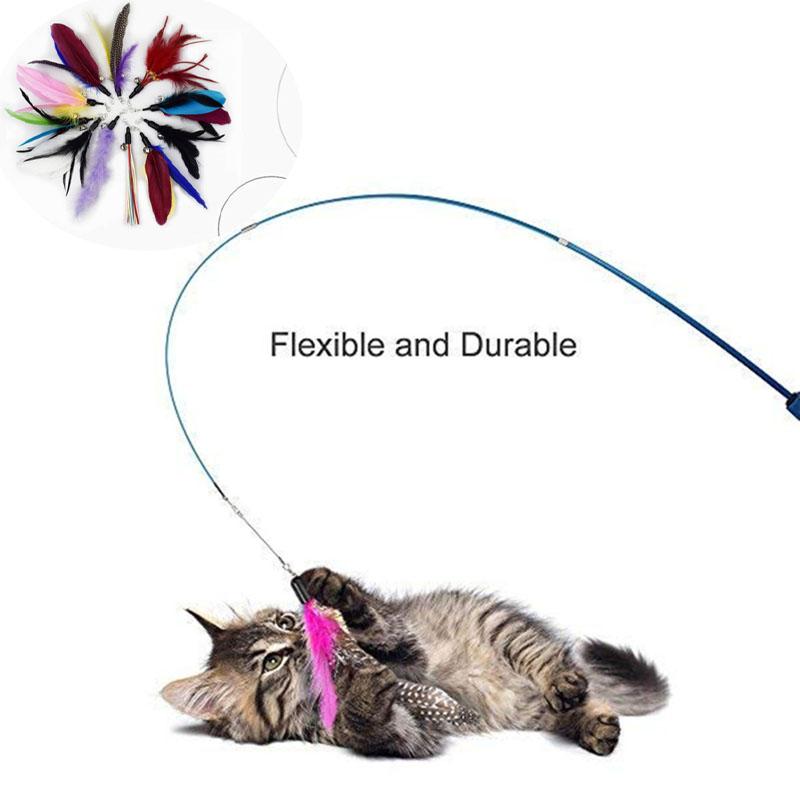 Pet Cat Toy Super Long Three Section Telescopic Rod Cat Teaser Stick Feather Replacement Head Cat Teaser Supplies New
