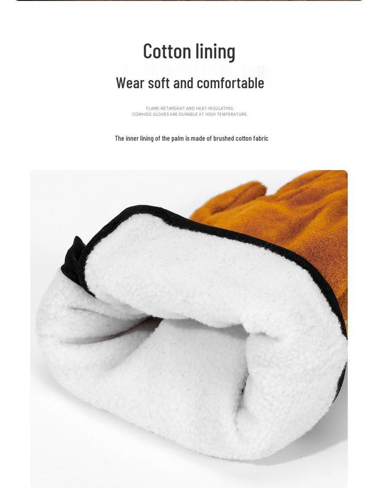 Heat-Resistant Leather Welding & BBQ Gloves: Thick Cowhide, Flame Retardant, Wear-Resistant, Protective Sleeve for Outdoor and Camping.