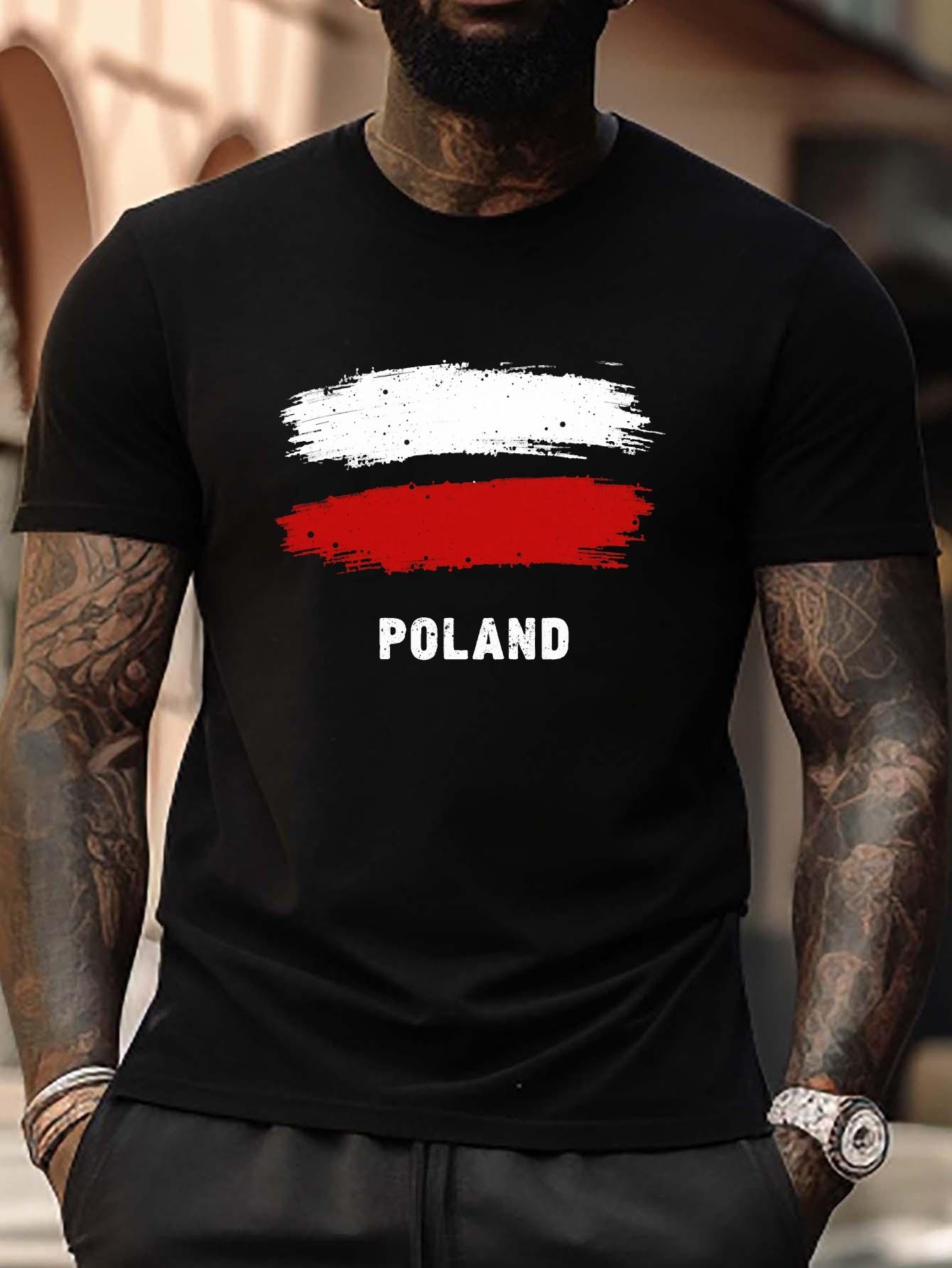 Plus Size Poland Graphic T-shirt - Black with White & Red Polish Flag Design XXXL