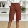 Women's Summer Casual Fashionable Loose And Comfortable Knee High Waisted Elastic Pocket Shorts