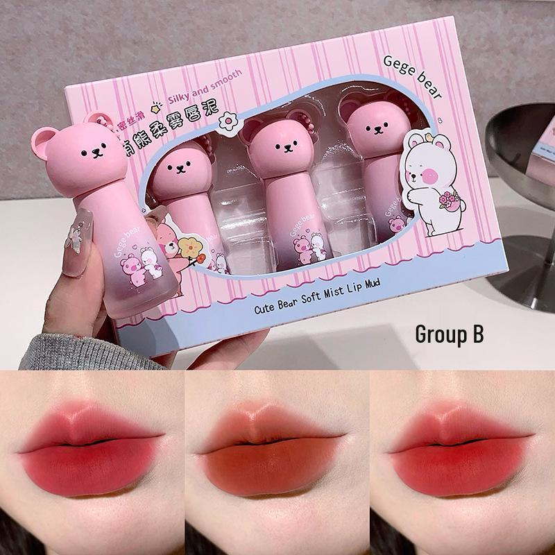 Makeup Gege Bear Xiong Soft Mist Lip Mud: Velvet Matte, Non-Drying, Waterproof Lip Glaze.
