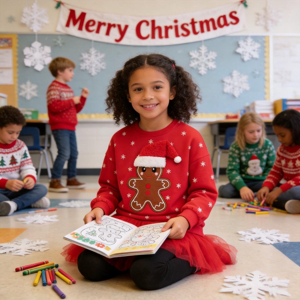Christmas Girl Sweater With Cartoon Pattern For Kids Autumn Wear