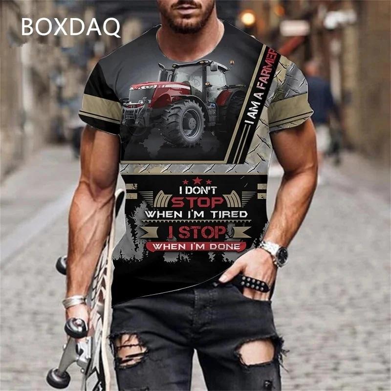 Camisetas de Tractor para Hombre Manga Corta Cuello Redondo Estampado 3D Coche Granjero Herramientas Deportes Camiseta