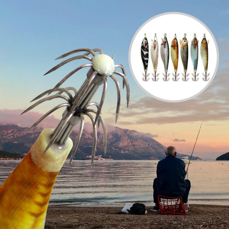 Luminously Squid Jigs Hook Fishing Lures Baits Hard Artificial Shrimp Baits with Hook Hard Night Fishing Baits Enduring