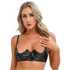 Womens V-Notch Underwired Shelf Bra Push Up Adjustable Spaghetti Straps Bralette Patent Leather  Brassiere
