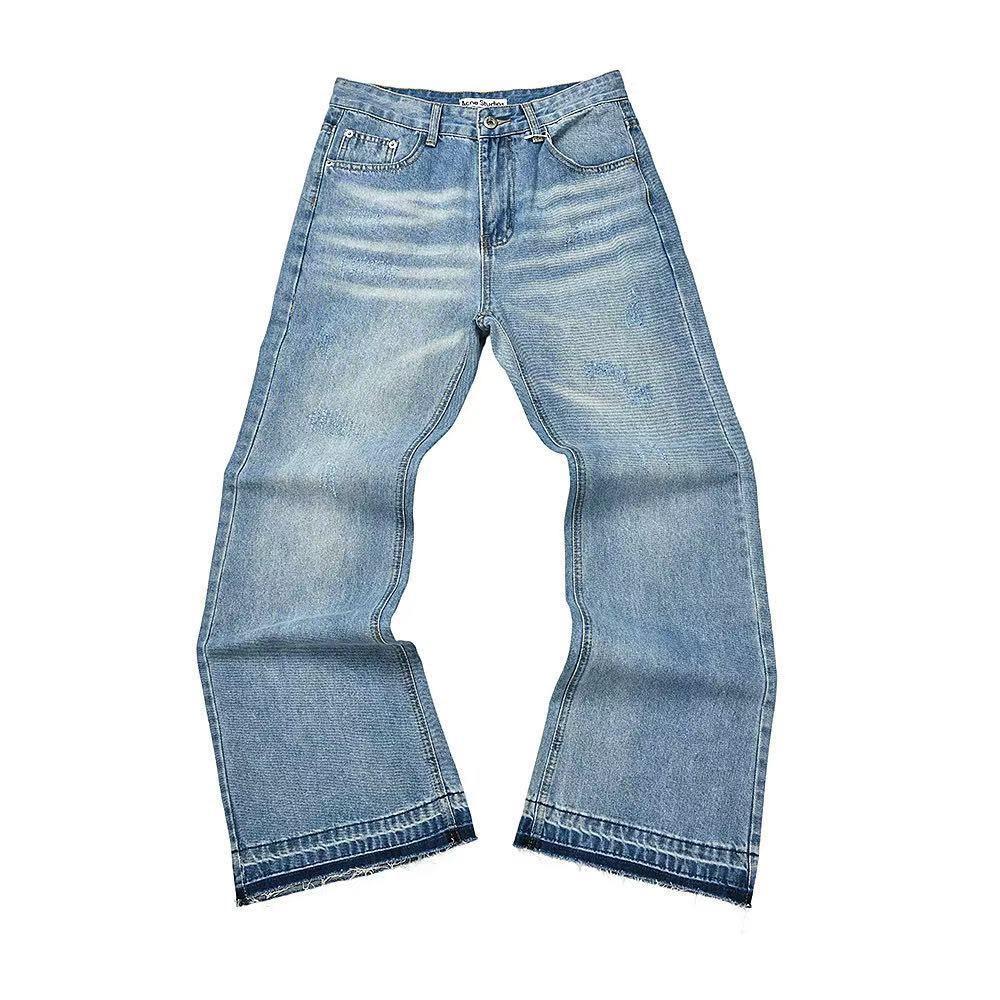 

FlowStreet Fashion 3D Chain Printed Contrast Color Jeans Niche Design High Waist Casual Denim Pants L