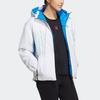 Adidas Geometric Pattern Logo Print Zip Hooded Jacket, Soft Lightweight Casual Outerwear For Women White HC0283