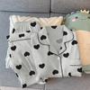 Pajamas Women'S Spring Wrinkled Cloth Long-Sleeved Love Sweet Fashion Loungewear Two-Piece Set Can Be Worn Outside