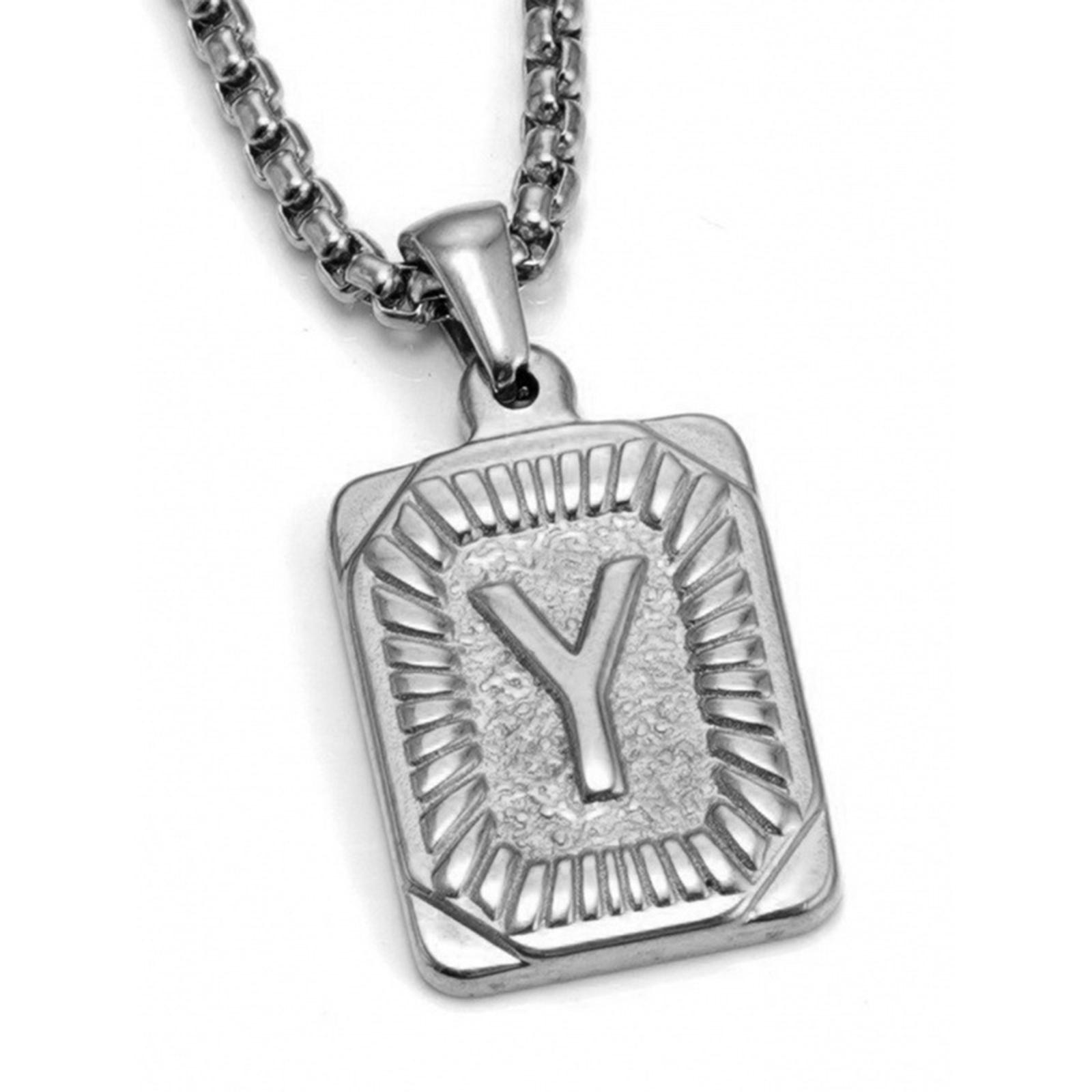 

Punk Style Letter Card Necklace Titanium Steel Texture Pendant Necklace Square Card Jewelry for Letter Enthusiasts Y