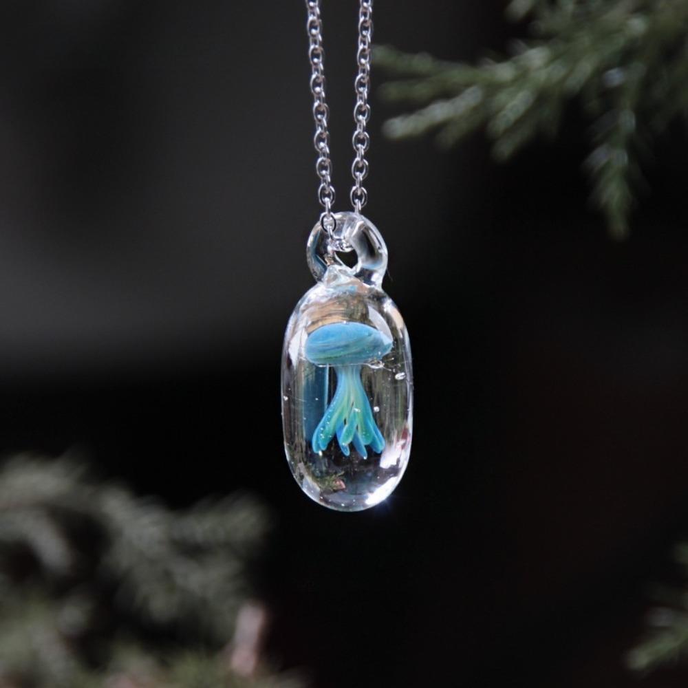 Coloured Glaze Bubble Jellyfish Pendant Necklace Jewelry Ocean Style Chain Choker Girls