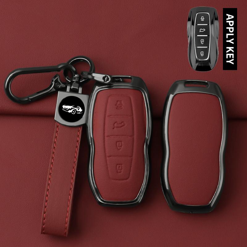 Car Zinc Alloy Leather Key Cover Case Protector For Ford Equator Jmc Plus 5 6 7 Sport Ecoboost Smart Remote Keychain Accessories