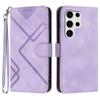 For Samsung Galaxy S25 Ultra Wallet Case Line Imprinted PU Leather Phone Cover with Strap