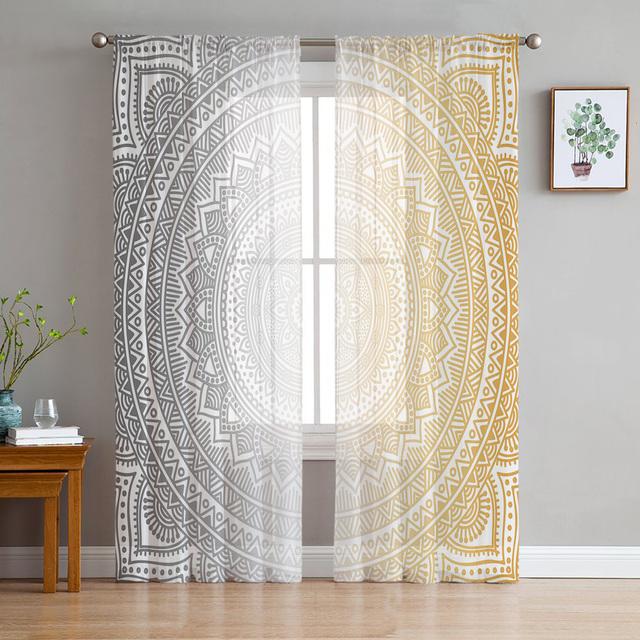 

Богемные прозрачные шторы с рисунком мандалы для гостиной, спальни, современные оконные тюлевые шторы, прозрачные шифоновые занавески 1 PCS W200XH250cm