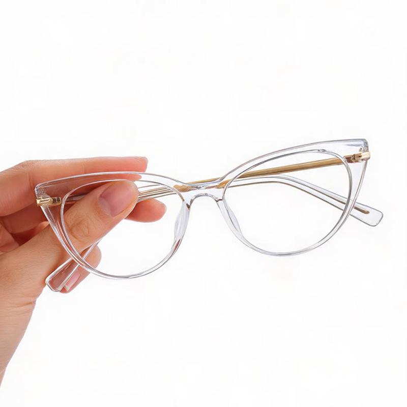 Hot-selling women's large frame cat eye transparent glasses frame retro European and American two-color tr anti-blue flat mirror