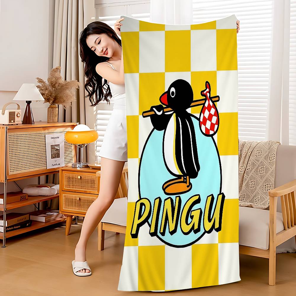 Pingu Cartone Animato Pingu Microfibra Stampato Asciugamano da Spiaggia Alpinismo Yoga Spiaggia Nuoto Corsa Assorbente Morbido Asciugamano