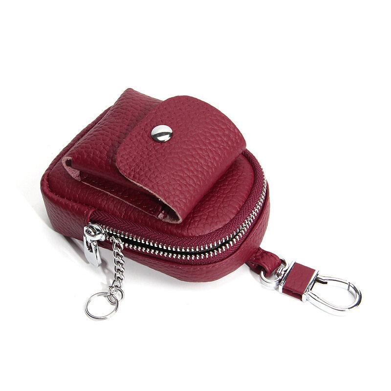 New Durable Genuine Leather Waist Hanging Small Bag Portable Storage Bluetooth Earphone Keys Coins Zipper Pouches Multi-color Selection