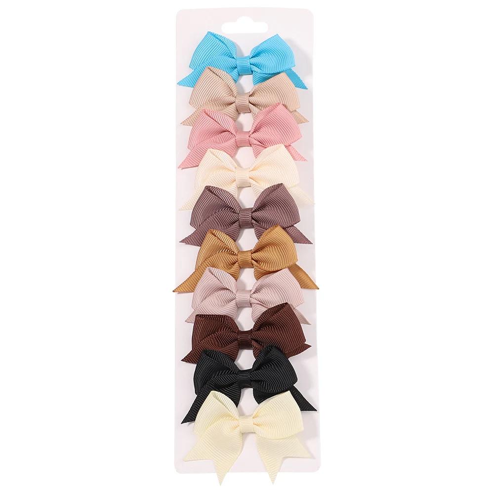 10Pcs/lot Kids Solid Color Ribbon Baby Bows Hair Clips for Baby Girls Handmade Bowknot Hairpin MiNi Barrettes Hair Accessories