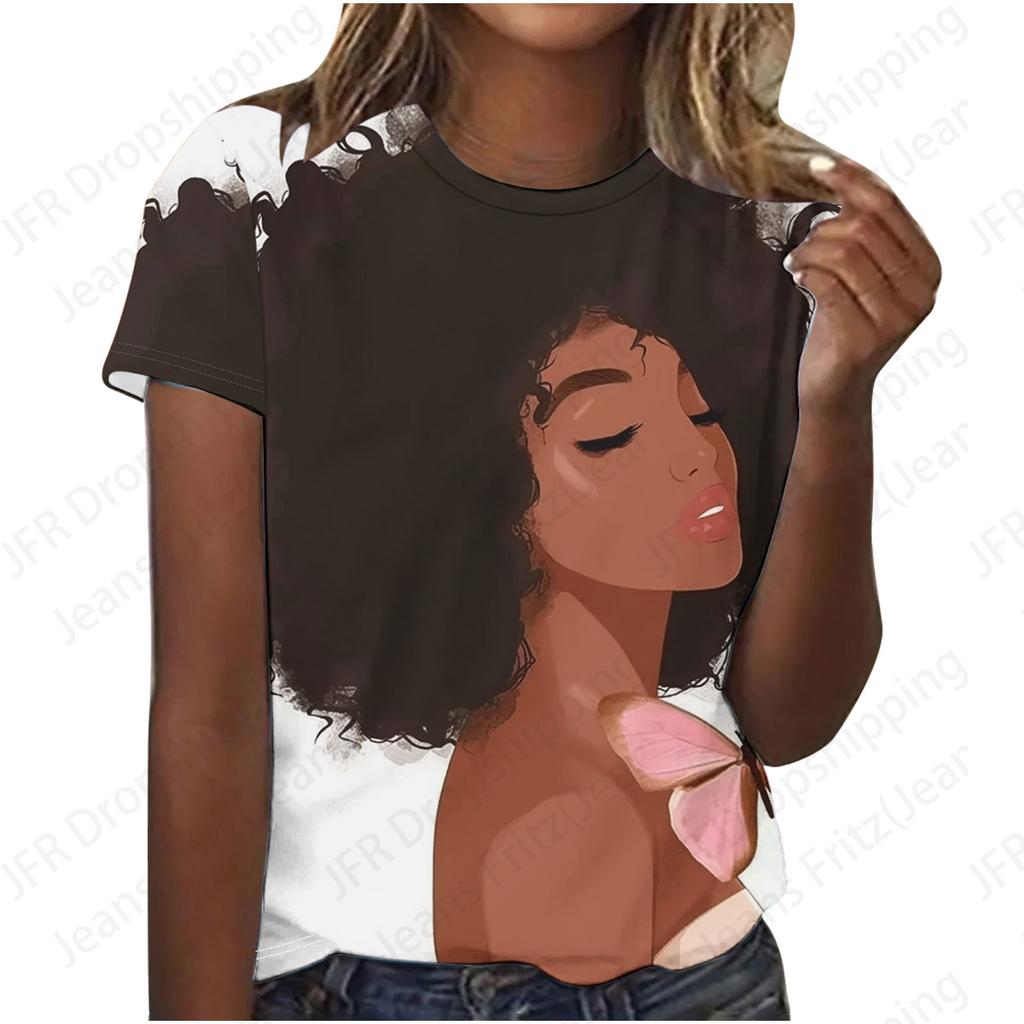 Sexy African Black Girl 3D Print Women's T-Shirts Fashion Casual Short Sleeve T Shirt O-Neck Tees Harajuku Tops Female Clothing