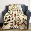 Insect Species Collection Gift Personalized Blanket Customize Text Comfortable Versatile For Sofa Couch Office Bed Picnics Four Seasons Universal