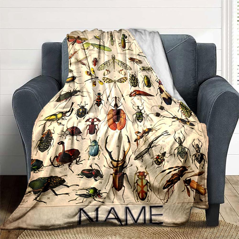 Insect Species Collection Gift Personalized Blanket Customize Text Comfortable Versatile For Sofa Couch Office Bed Picnics Four Seasons Universal