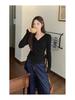 Women's Slim-fit Long-sleeve Waist-cinching V-neck Top - Autumn Fashion Versatile Base Layer