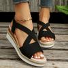 2025 Summer Foreign Trade Large Size Hemp Rope Straw Platform High Heel Open Toe Sandals Women's Slope Heel Beach Shoes