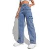 Jeans Cargo a Vita Alta da Donna con Tasche a Patta Gamba Larga Pantaloni in Denim da Lavoro da Donna Pantaloni in Denim a Gamba Dritta Multi-Tasche