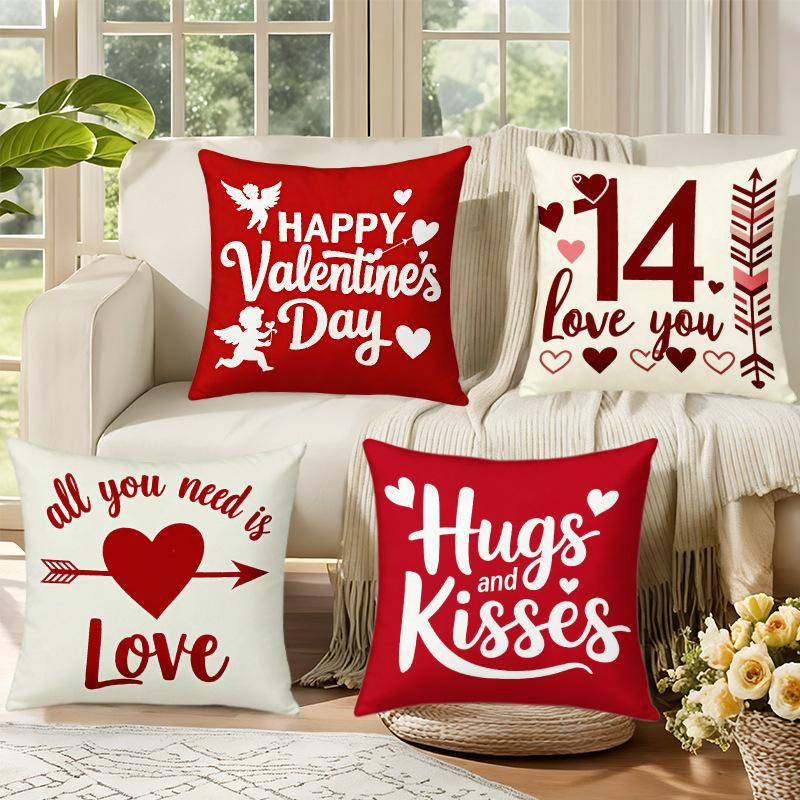 New Festive Valentine's Day Atmosphere Pillowcase Home Decoration Living Room Sofa Cushion Cover Linen Printed Cushion Cover