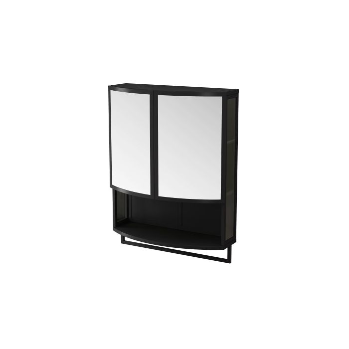 Modern Display Cabinet - MUVOE - 60 Cm - Double Curved Door - Black - Two-Tier Storage